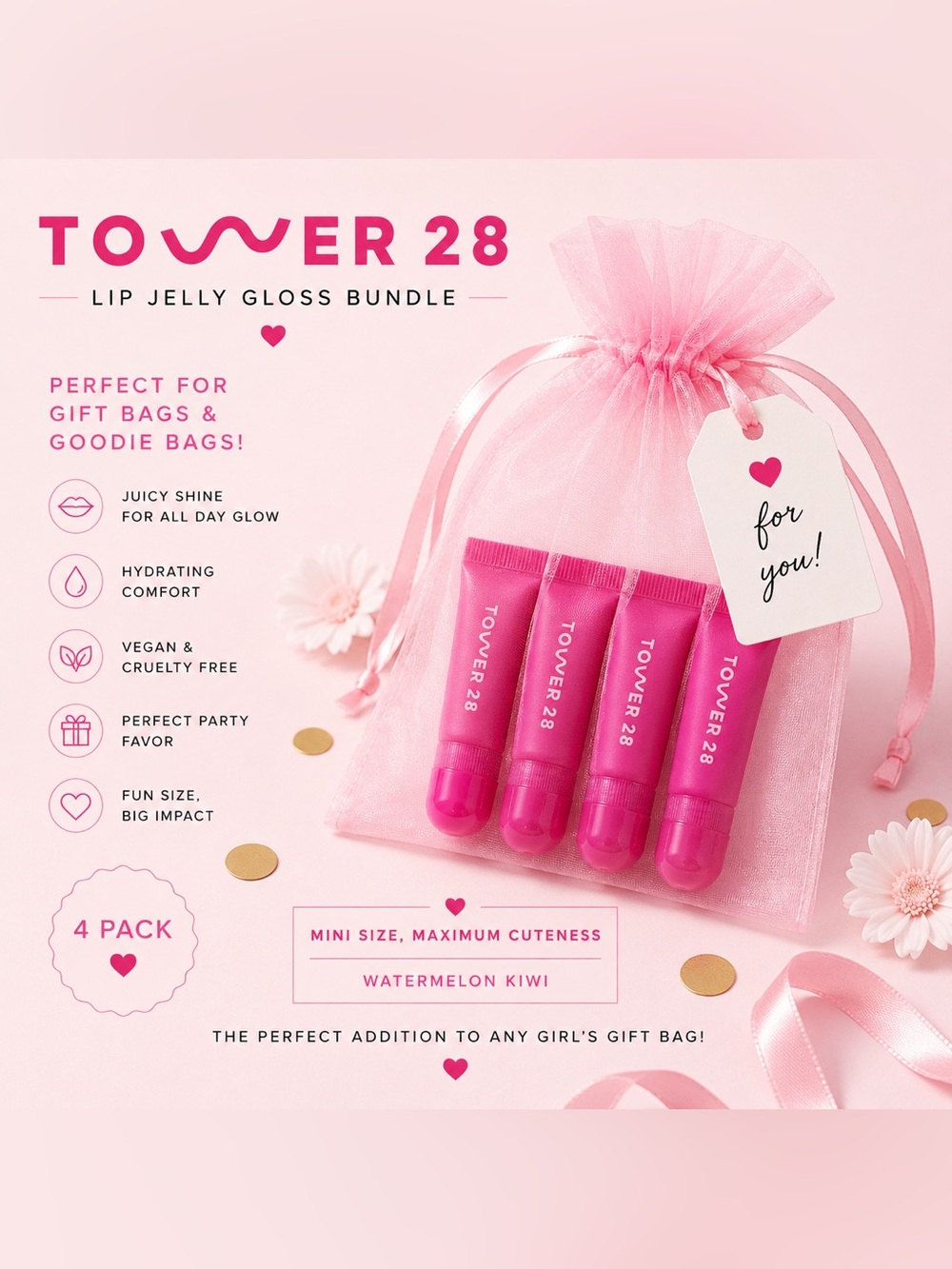 Tower 28 LipSoftie Watermelon Kiwi Mini Lip Treatment Bundle Set of 4 mini